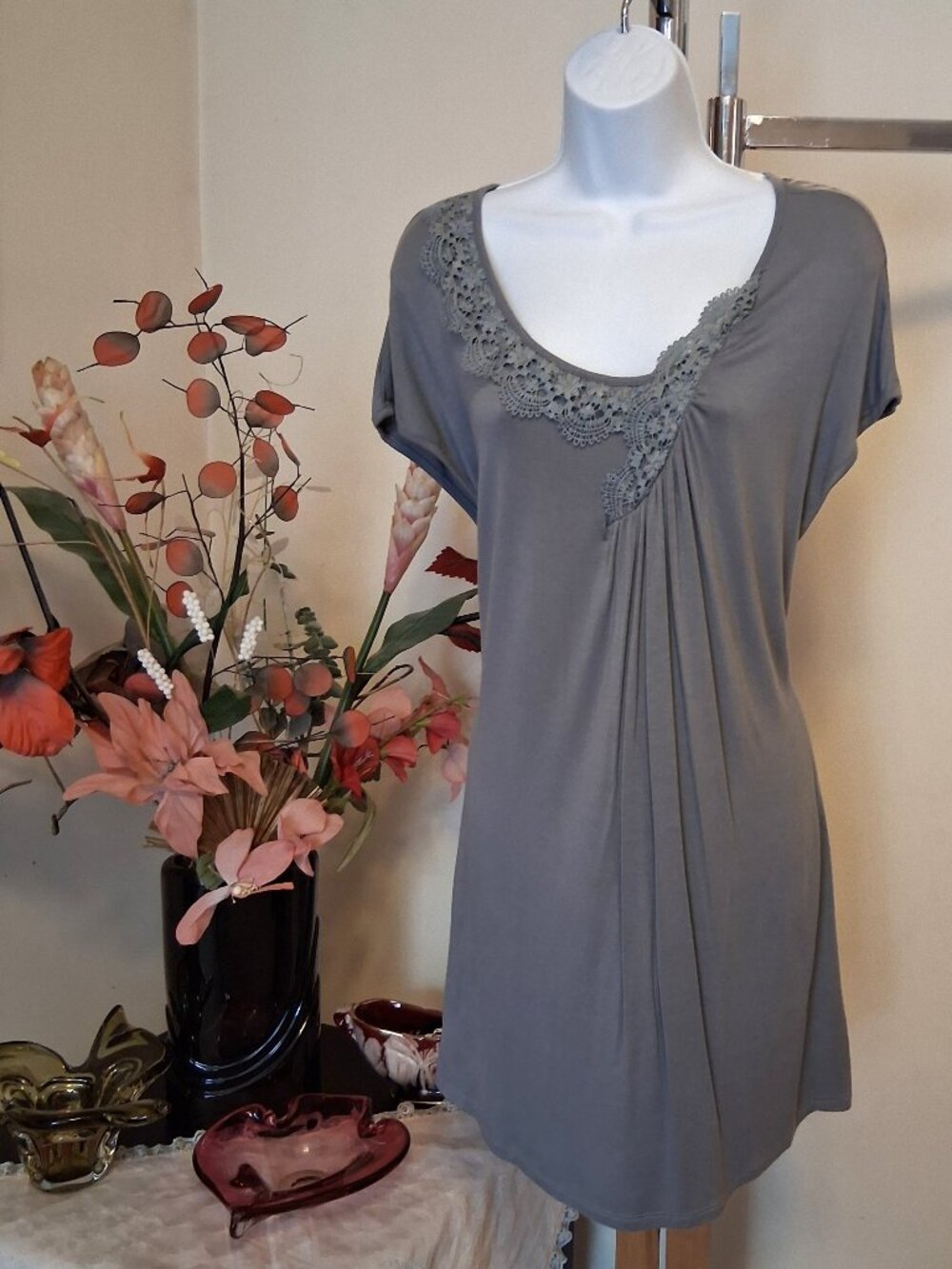 OXMO Gray Pleated Summer Mini Dress Premium Quality Designer Dresses 10